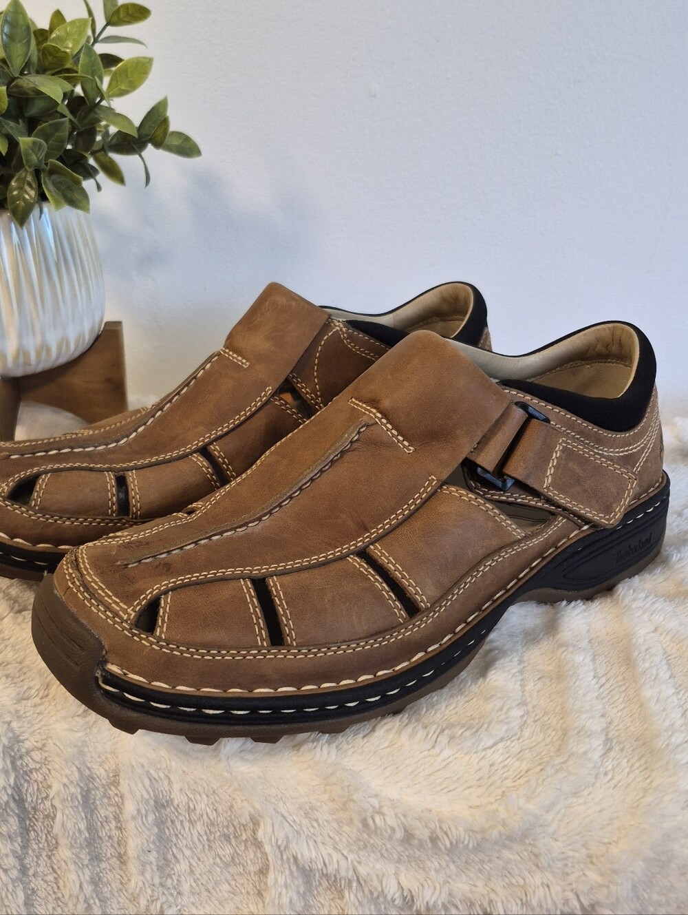 Timberland Altamont Fisherman Leather Sandals 79092 Light Brown Leather Sz 10.5